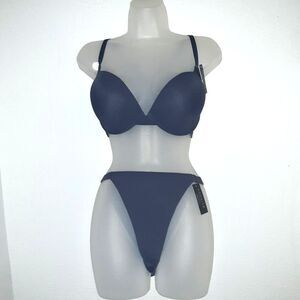 Youmita 36C Evening Blue Push Up Bra and Large Seamless  Hi-Leg Panty NWT